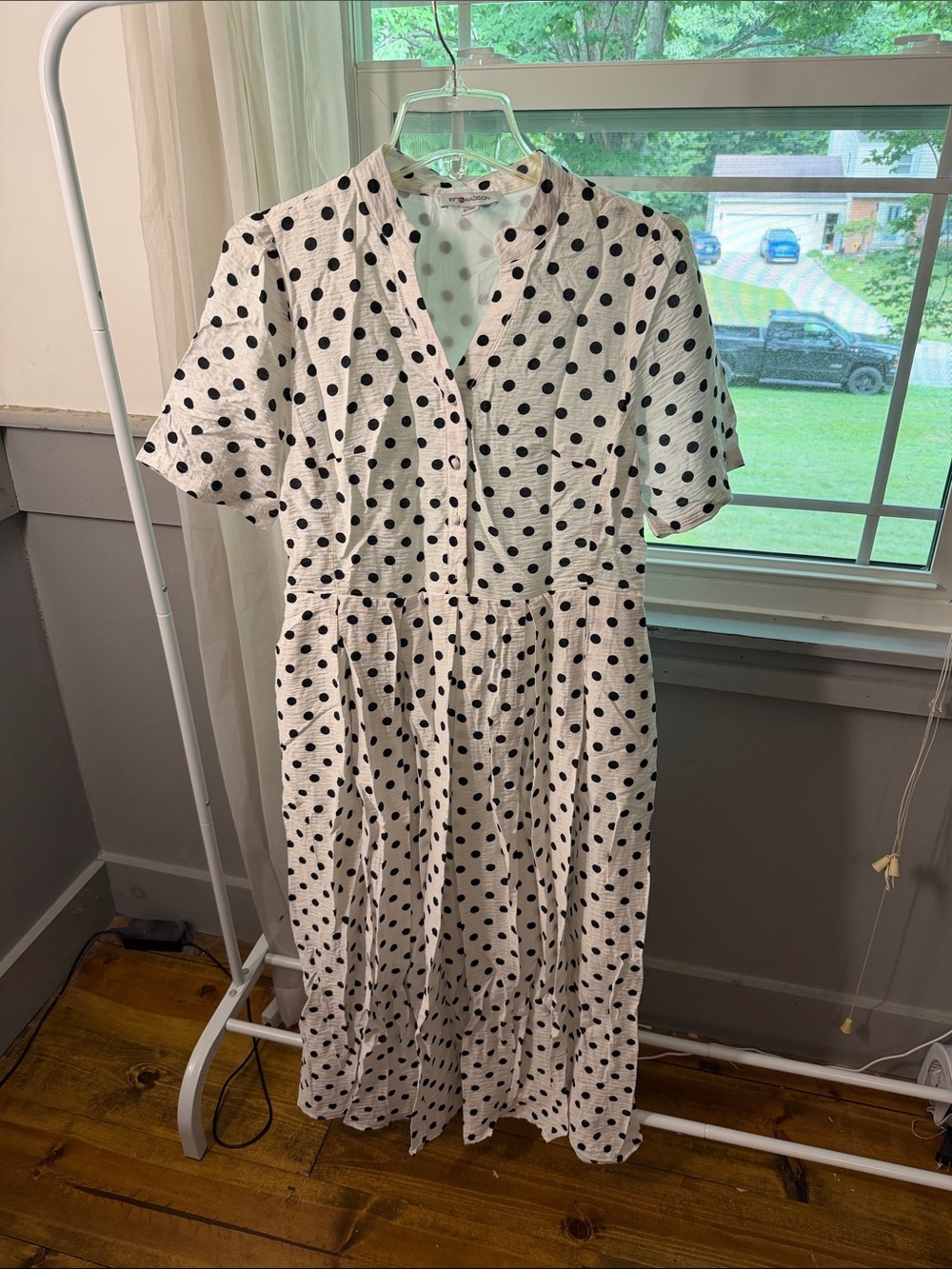 89th & Madison White Midi Dress with Black Polka Dots